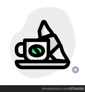 Coffee with croissant outline vector icon