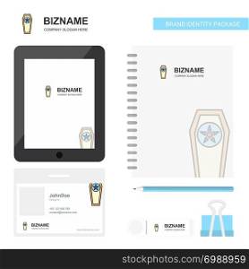 Coffin Business Logo, Tab App, Diary PVC Employee Card and USB Brand Stationary Package Design Vector Template