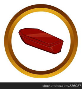 Coffin vector icon in golden circle, cartoon style isolated on white background. Coffin vector icon