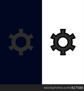 Cog, Gear, Setting Icons. Flat and Line Filled Icon Set Vector Blue Background