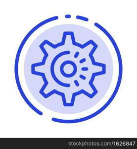 Cog, Gear, Setting, Idea Blue Dotted Line Line Icon
