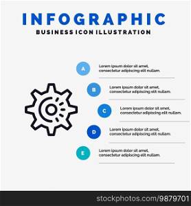 Cog, Gear, Setting, Idea Line icon with 5 steps presentation infographics Background