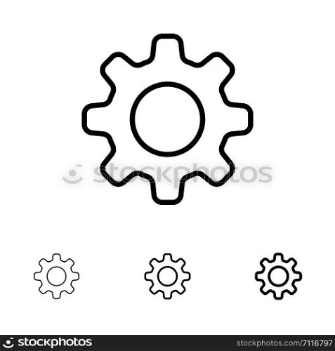 Cog, Setting, Gear Bold and thin black line icon set