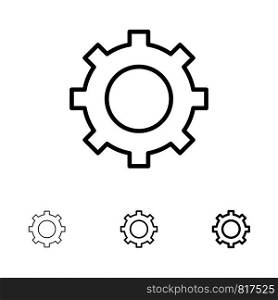Cog, Setting, Gear Bold and thin black line icon set