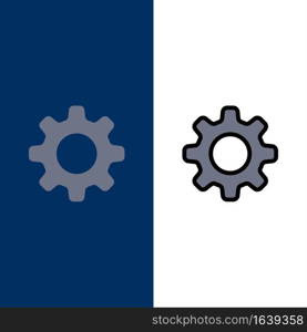 Cog, Setting, Gear  Icons. Flat and Line Filled Icon Set Vector Blue Background