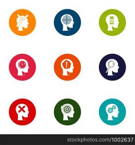 Cognition icons set. Flat set of 9 cognition vector icons for web isolated on white background. Cognition icons set, flat style