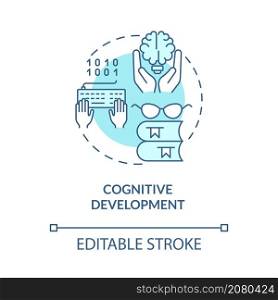 Cognitive development turquoise concept icon. Coding education abstract idea thin line illustration. Isolated outline drawing. Editable stroke. Roboto-Medium, Myriad Pro-Bold fonts used. Cognitive development turquoise concept icon