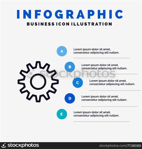 Cogs, Gear, Setting Line icon with 5 steps presentation infographics Background