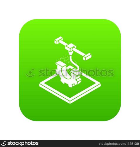 Cogwheel d printing icon green vector isolated on white background. Cogwheel d printing icon green vector