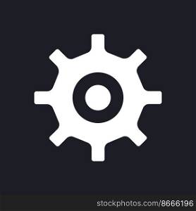 Cogwheel dark mode glyph ui icon. Access to setups. Technical settings. User interface design. White silhouette symbol on black space. Solid pictogram for web, mobile. Vector isolated illustration. Cogwheel dark mode glyph ui icon