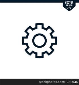 Cogwheel design related to setting icon collection in outlined or line art style, editable stroke vector