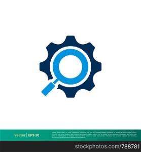 Cogwheel, Gear Magnifying Glass Icon Vector Logo Template Illustration Design. Vector EPS 10.