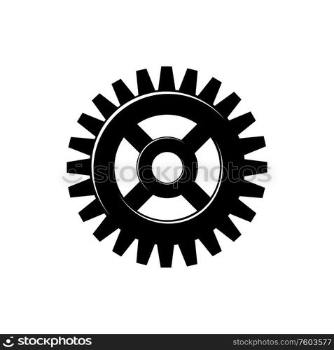 Cogwheel isolated round gear icon. Vector toothed wheel, construction equipment or machinery mechanism. Toothed wheel isolated cogwheel or gear