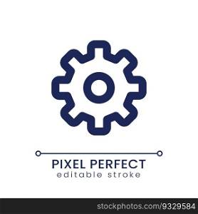Cogwheel pixel perfect linear ui icon. Access to setups. Technical settings. GUI, UX design. Outline isolated user interface element for app and web. Editable stroke. Poppins font used. Cogwheel pixel perfect linear ui icon