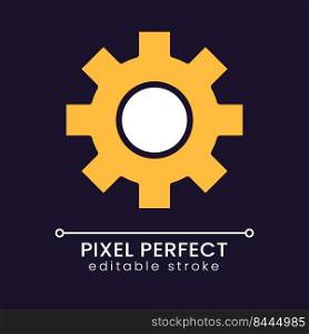 Cogwheel pixel perfect RGB color icon for dark theme. Technology and settings. Business development. Simple filled line drawing on night mode background. Editable stroke. Poppins font used. Cogwheel pixel perfect RGB color icon for dark theme