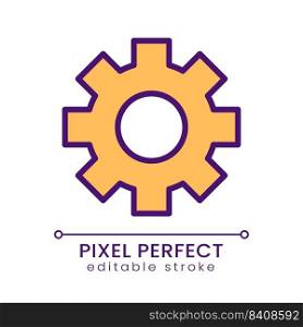 Cogwheel pixel perfect RGB color icon. Technology and settings. Business development. Equipment. Isolated vector illustration. Simple filled line drawing. Editable stroke. Poppins font used. Cogwheel pixel perfect RGB color icon