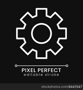 Cogwheel pixel perfect white linear icon for dark theme. Technology and settings. Business development. Thin line illustration. Isolated symbol for night mode. Editable stroke. Poppins font used. Cogwheel pixel perfect white linear icon for dark theme