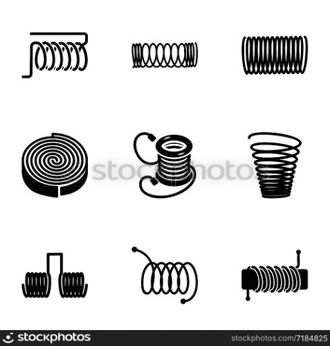 Coil icon set. Simple set of 9 coil vector icons for web design isolated on white background. Coil icon set, simple style