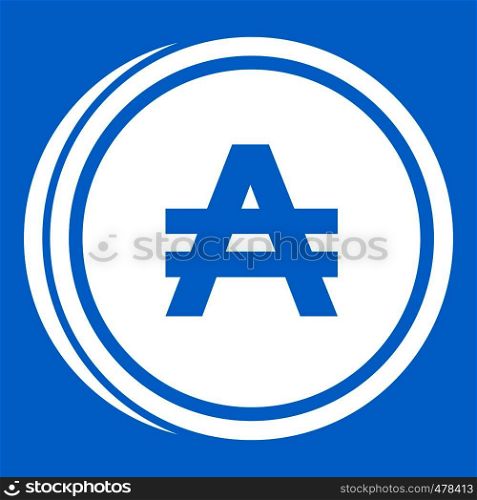 Coin austral icon white isolated on blue background vector illustration. Coin austral icon white