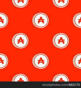 Coin austral pattern repeat seamless in orange color for any design. Vector geometric illustration. Coin austral pattern seamless