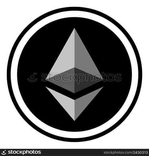 Coin crypto currency Ethereum, vector icon digital ether crypto currency Ethereum