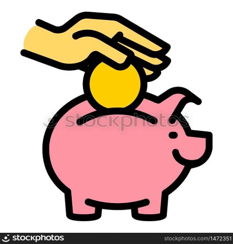 Coin deposit piggy bank icon. Outline coin deposit piggy bank vector icon for web design isolated on white background. Coin deposit piggy bank icon, outline style