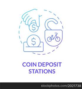 Coin deposit stations blue gradient concept icon. Bicycle sharing category abstract idea thin line illustration. Shared micromobility service. Coin-access. Vector isolated outline color drawing. Coin deposit stations blue gradient concept icon