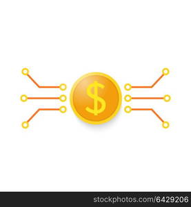 Coin dollar and motherboard contacts .. Coin dollar and motherboard contacts on a white background. Vector illustration .