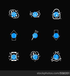 coin , dollar, crypto currency , lock , pin , arrow , up , down , golem , mobile , icon, vector, design, flat, collection, style, creative, icons