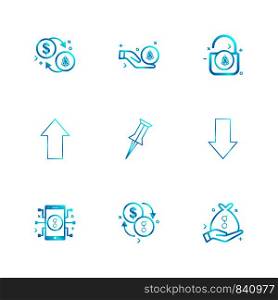 coin , dollar, crypto currency , lock , pin , arrow , up , down , golem , mobile , icon, vector, design, flat, collection, style, creative, icons