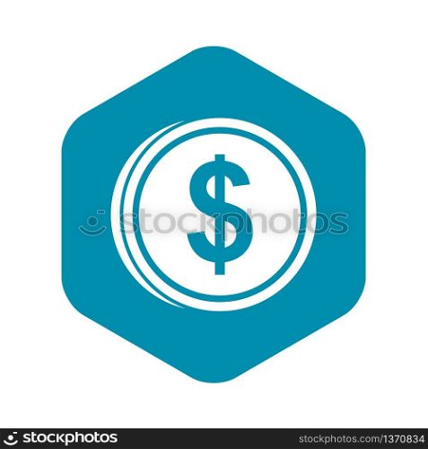 Coin dollar icon in simple style isolated on white background. Monetary currency symbol. Coin dollar icon, simple style