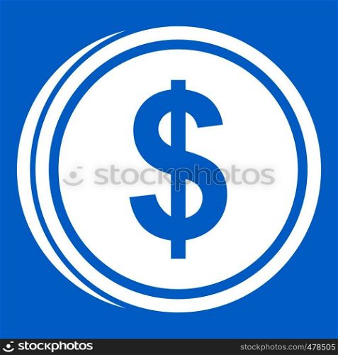 Coin dollar icon white isolated on blue background vector illustration. Coin dollar icon white