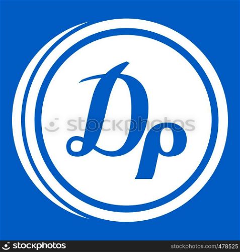 Coin drachma icon white isolated on blue background vector illustration. Coin drachma icon white