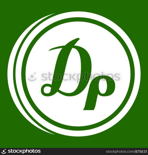 Coin drachma icon white isolated on green background. Vector illustration. Coin drachma icon green