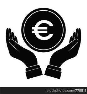 Coin EURO symbol and placed the palm of your hand. Flat simple design