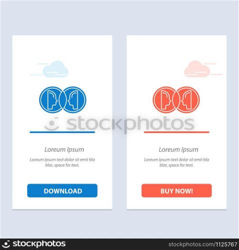 Coin, Face, Dual, Duplicate, Man Blue and Red Download and Buy Now web Widget Card Template