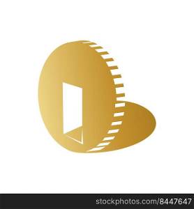 Coin gold icon with door and shadow. The concept of making money, the road to big profits. logo icon