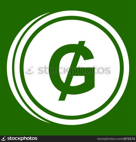 Coin guarani icon white isolated on green background. Vector illustration. Coin guarani icon green