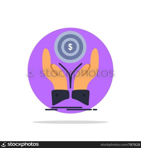 coin, hand, stack, dollar, income Flat Color Icon Vector