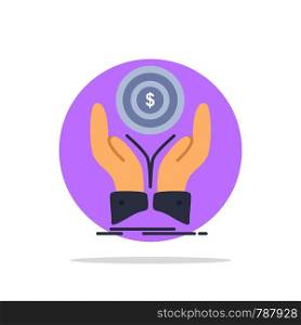 coin, hand, stack, dollar, income Flat Color Icon Vector
