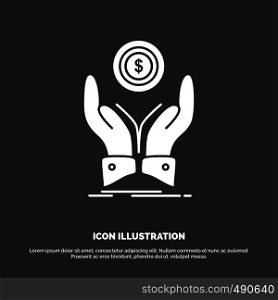 coin, hand, stack, dollar, income Icon. glyph vector symbol for UI and UX, website or mobile application. Vector EPS10 Abstract Template background