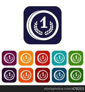 Coin icons set vector illustration in flat style in colors red, blue, green, and other. Coin icons set