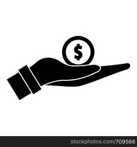 Coin in hand icon. Simple illustration of coin in hand vector icon for web. Coin in hand icon, simple style