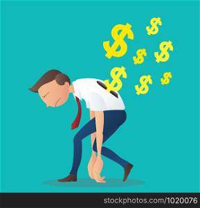 coin inserting into back of businessman, business concept of pay salary vector illustration