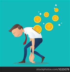 coin inserting into back of businessman, business concept of pay salary vector illustration