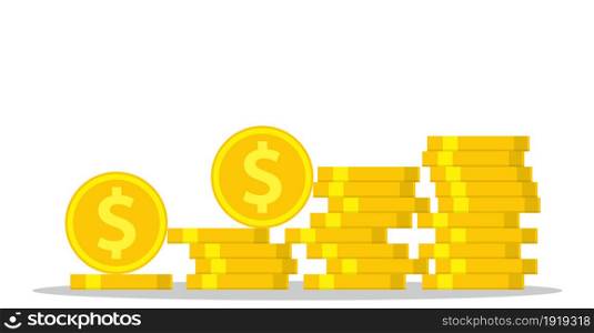 coin money stacked icon, golden penny cash pile. Vector illustration in flat style. Coins stack icon