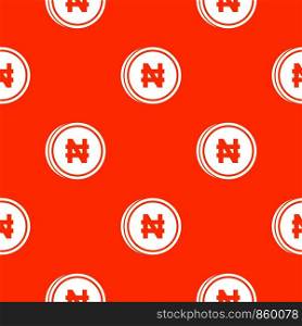Coin naira pattern repeat seamless in orange color for any design. Vector geometric illustration. Coin naira pattern seamless