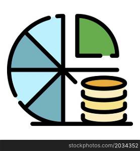 Coin pie chart icon. Outline coin pie chart vector icon color flat isolated. Coin pie chart icon color outline vector