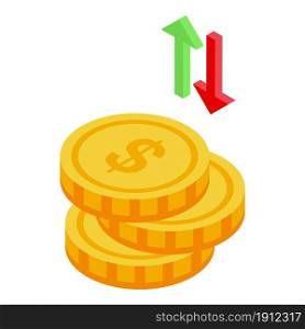 Coin rise icon isometric vector. Money stack. Pile graph. Coin rise icon isometric vector. Money stack
