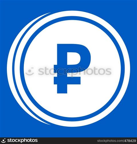 Coin ruble icon white isolated on blue background vector illustration. Coin ruble icon white